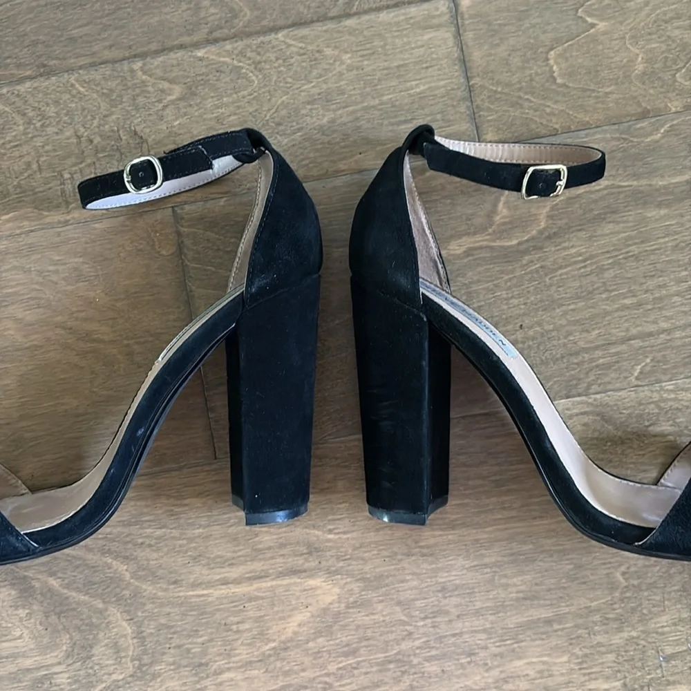 Steve Madden Carrson Leather Black Ankle Strap High Heel Sandals Size 9